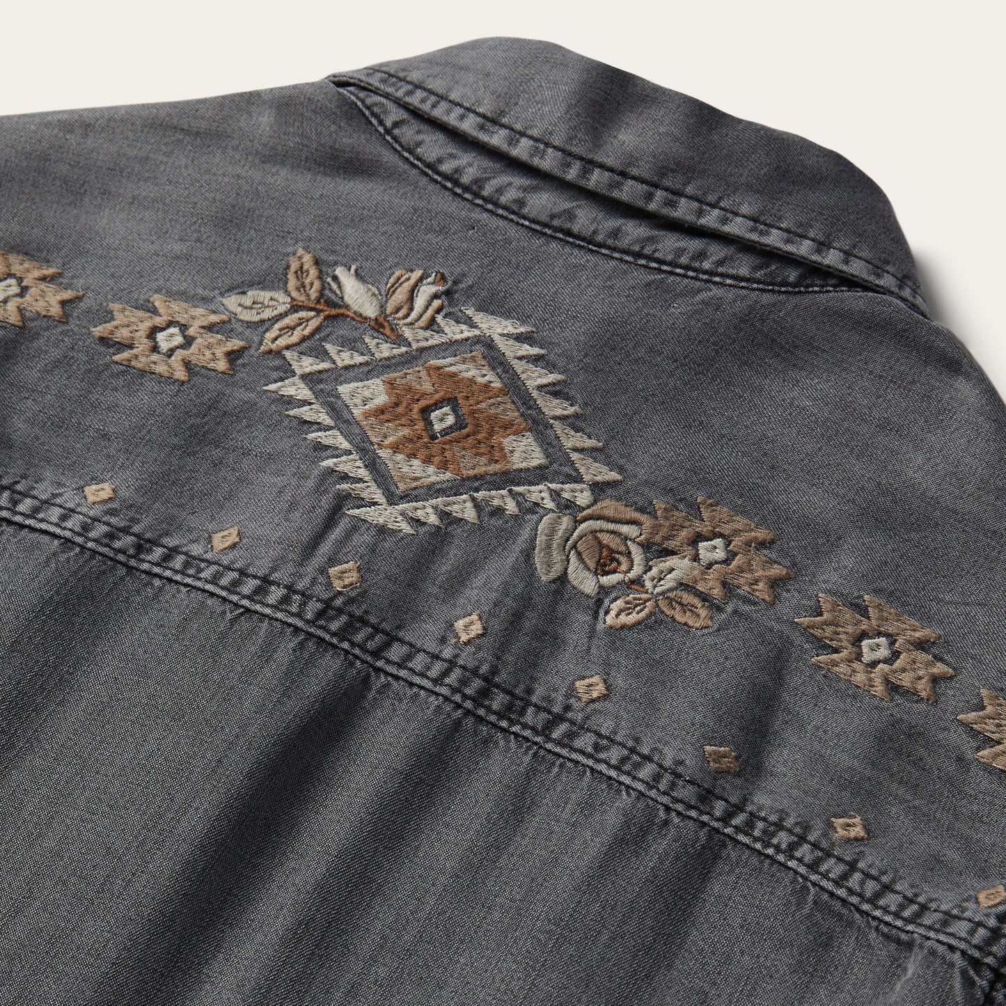 Embroidered Snap Front Shirt Dress | Stetson Black