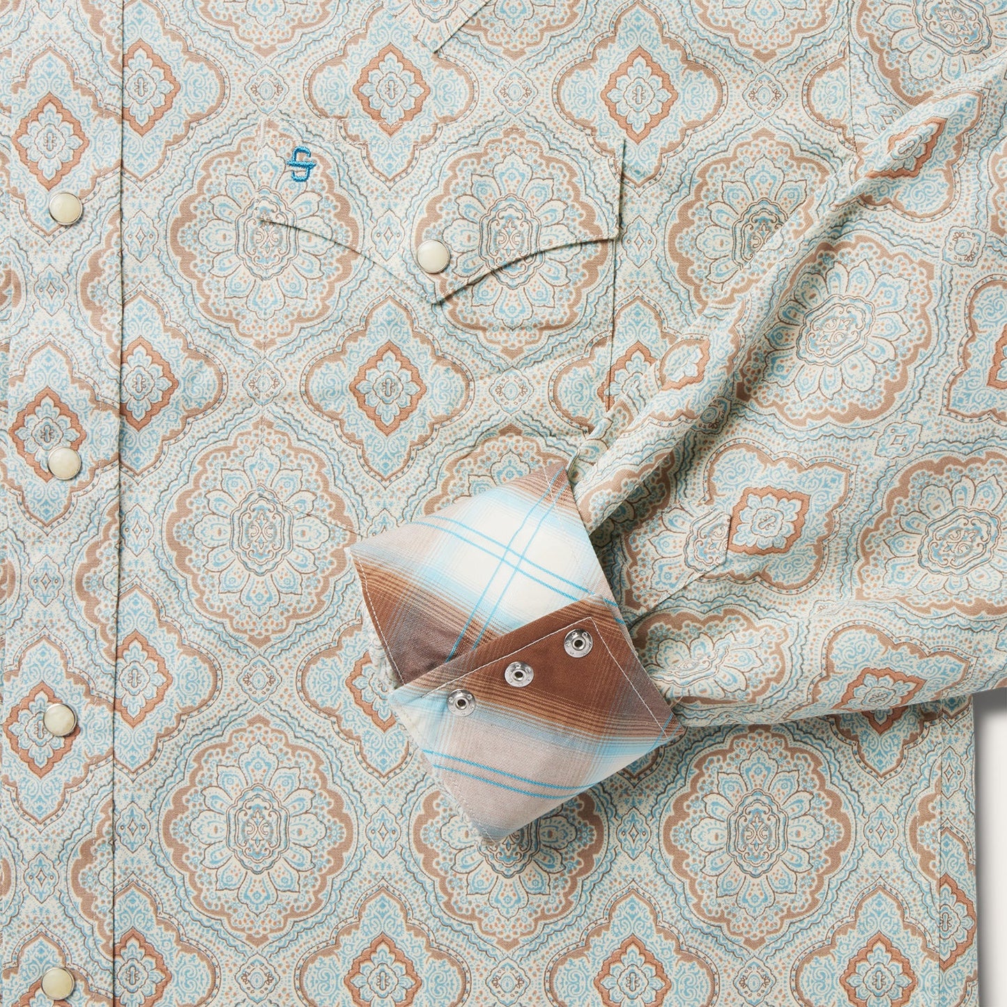 Aqua Paisley Print Western Shirt | Stetson Green