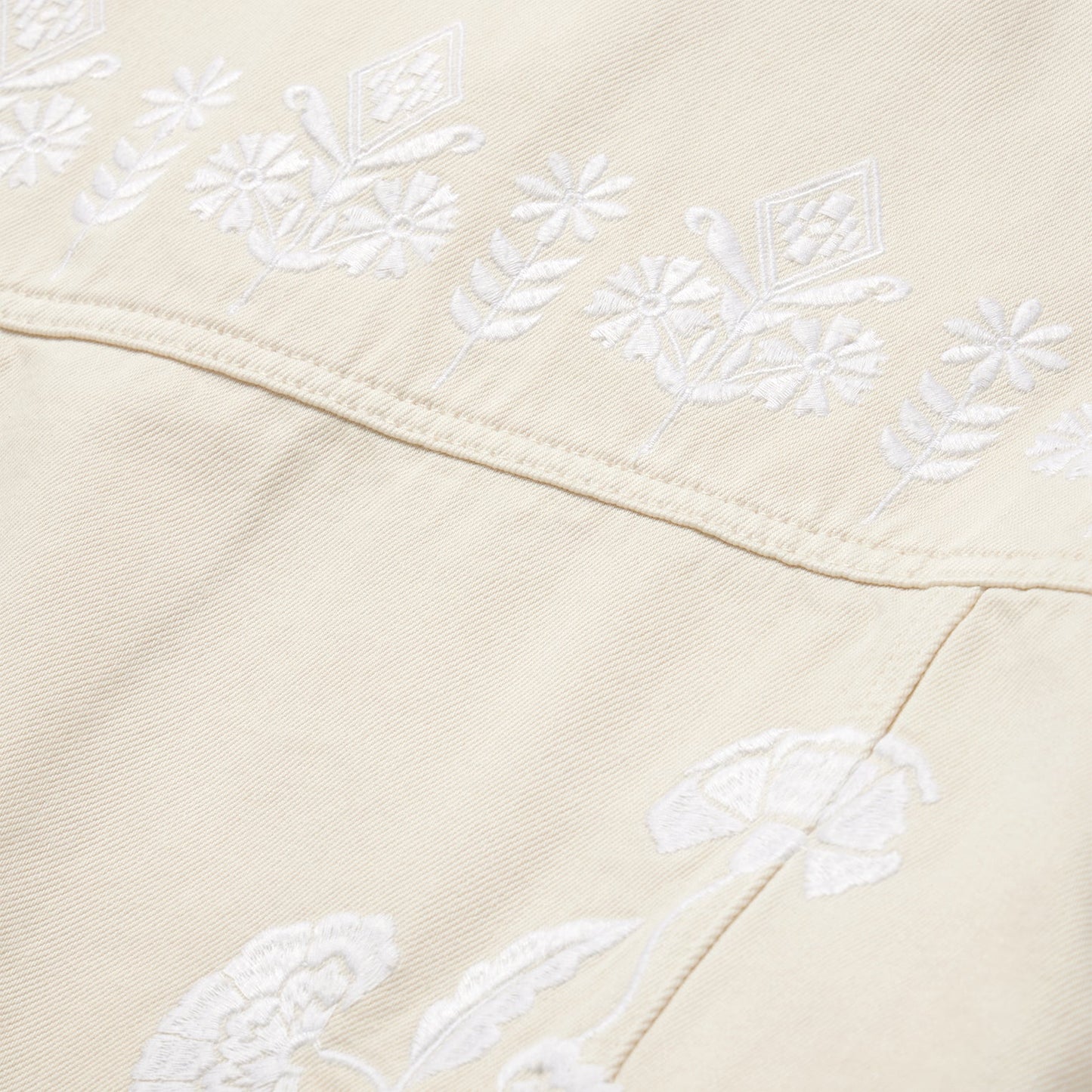 Embroidered Cream Denim Jacket | Stetson White
