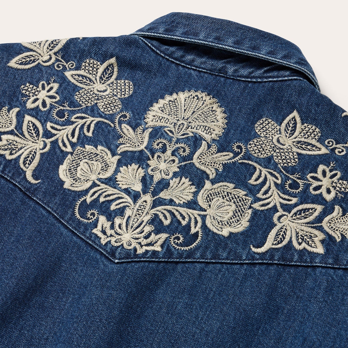Floral Embroidered Dark Denim Shirt | Stetson Blue