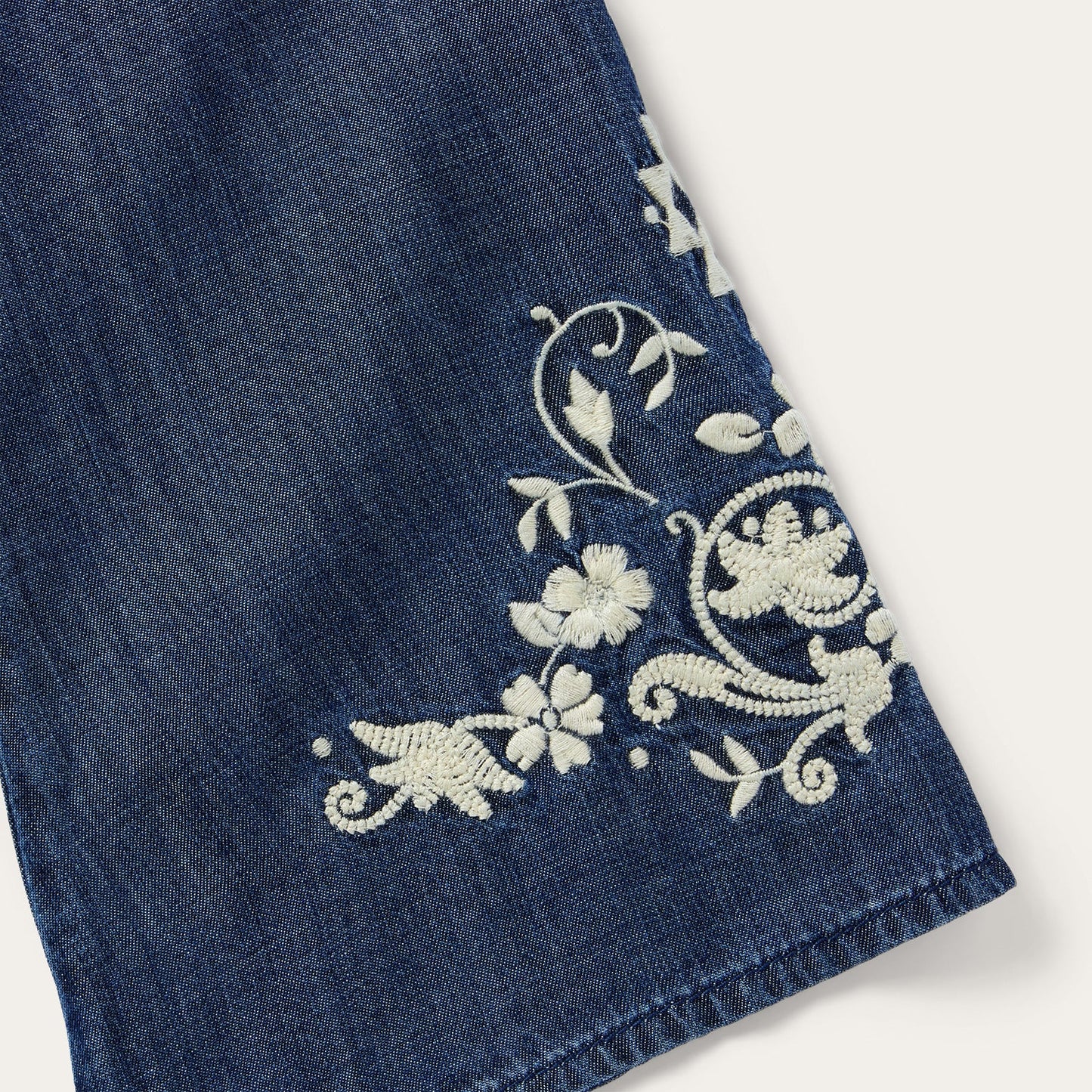 Embroidered Denim Peasant Blouse | Stetson Blue