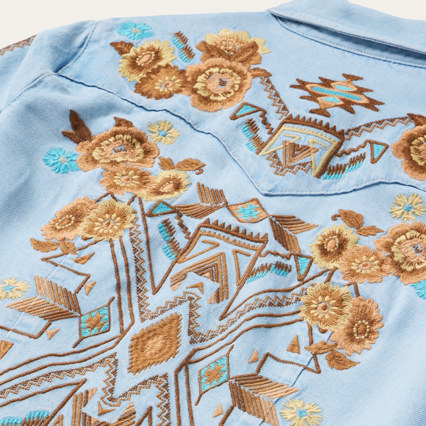 Embroidered Denim Shirt Dress | Stetson Light Blue