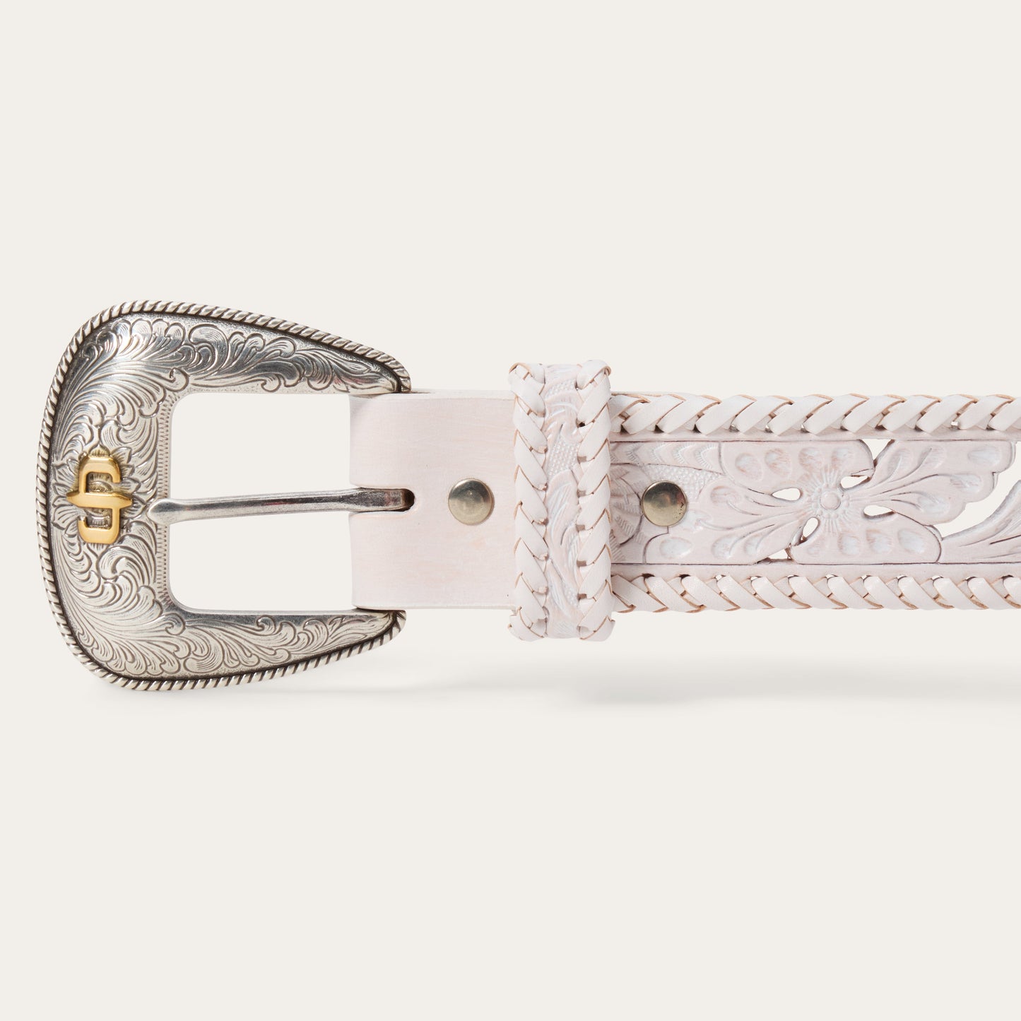 Tooled Laced Edge Belt | Stetson White