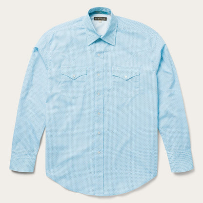 Blue Lattice Print Western Shirt | Stetson Blue