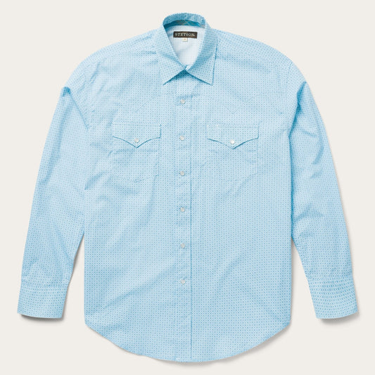 Blue Lattice Print Western Shirt | Stetson Blue
