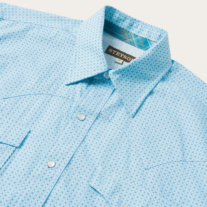 Blue Lattice Print Western Shirt | Stetson Blue