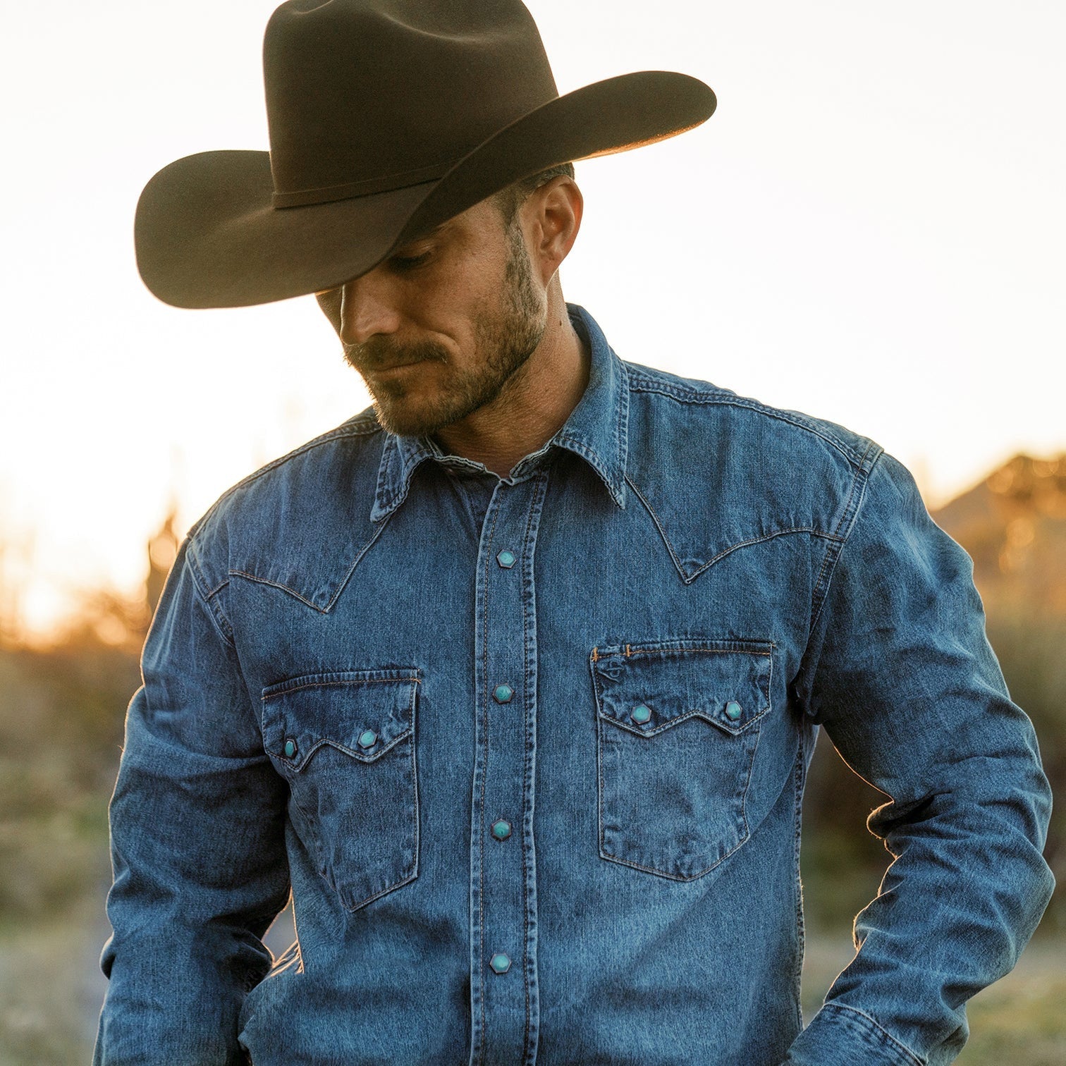 Turquoise Snap Western Denim Shirt | Stetson Blue