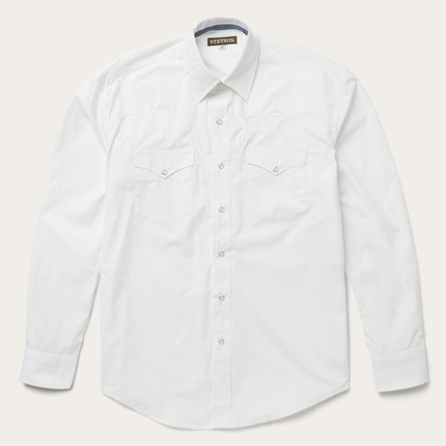 Classic Solid Snap Poplin Shirt In Optic White | Stetson White