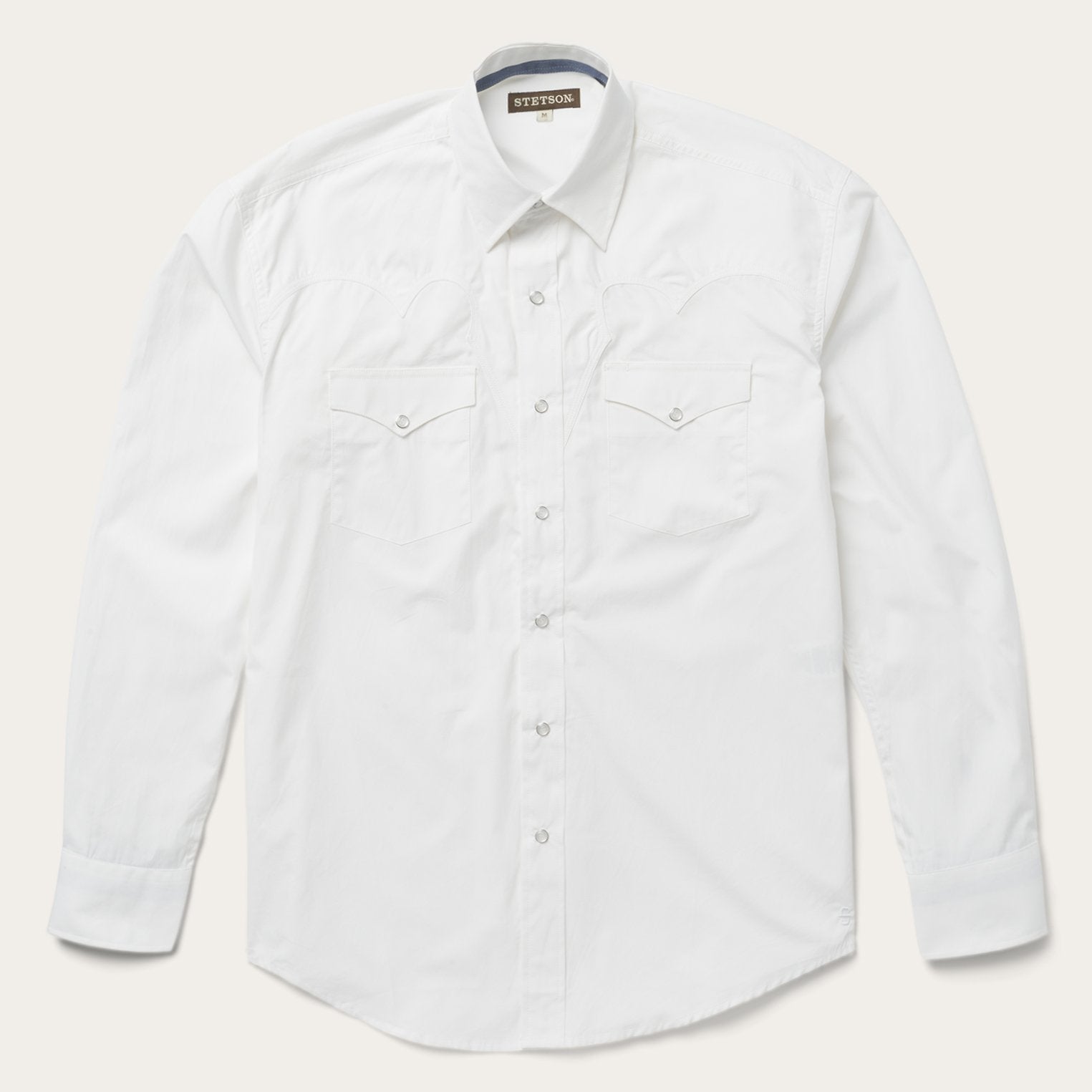 Classic Solid Snap Poplin Shirt In Optic White | Stetson White