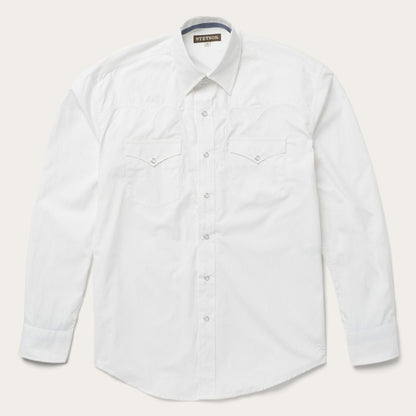 Classic Solid Snap Poplin Shirt In Optic White | Stetson White