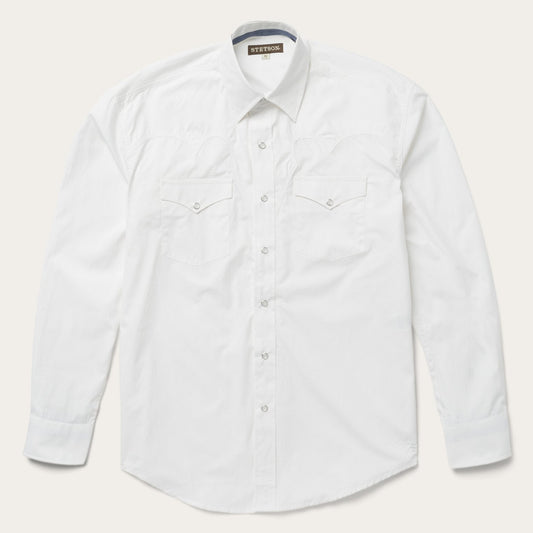 Classic Solid Snap Poplin Shirt In Optic White | Stetson White