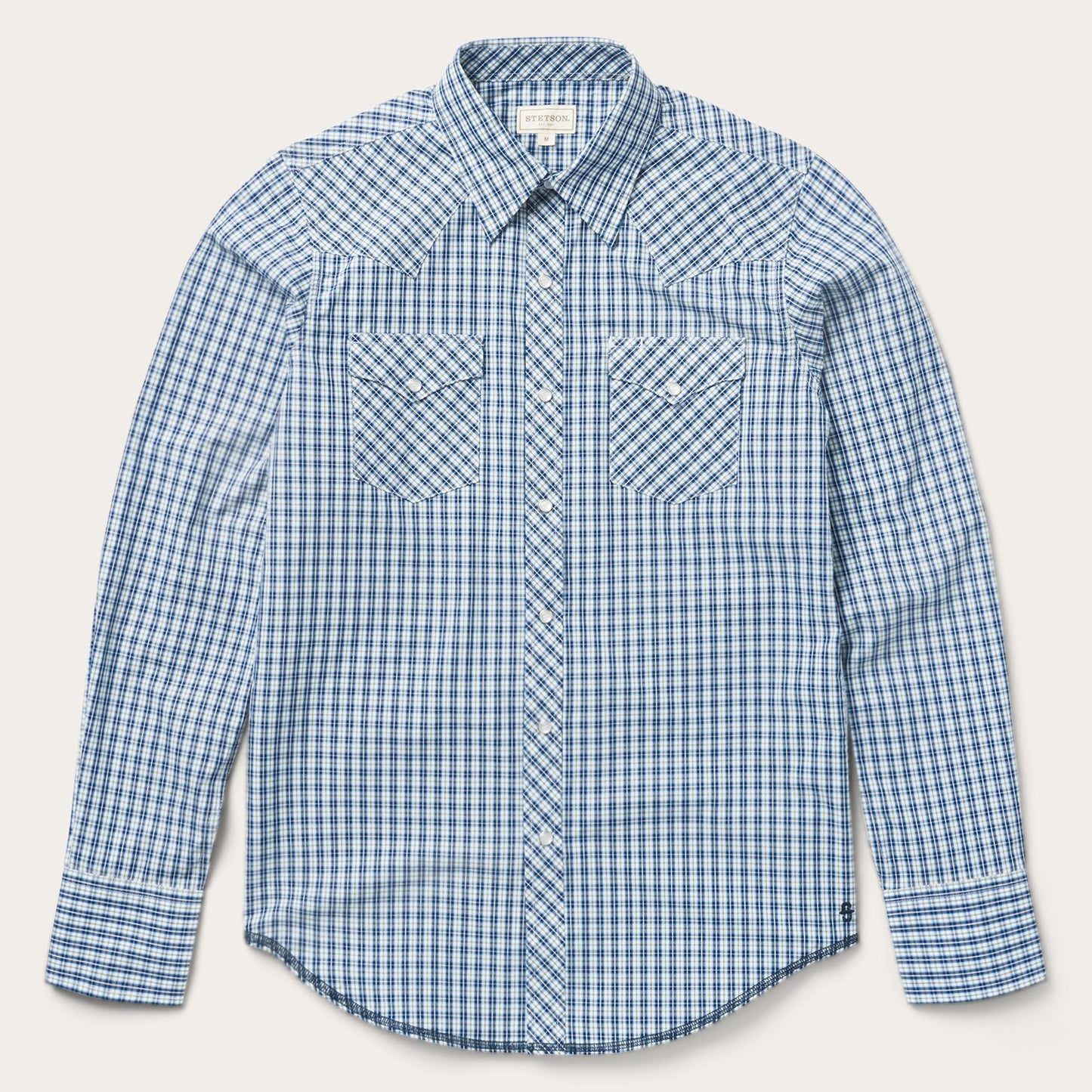 Modern Snap Front Shirt in Mini Check | Stetson Blue