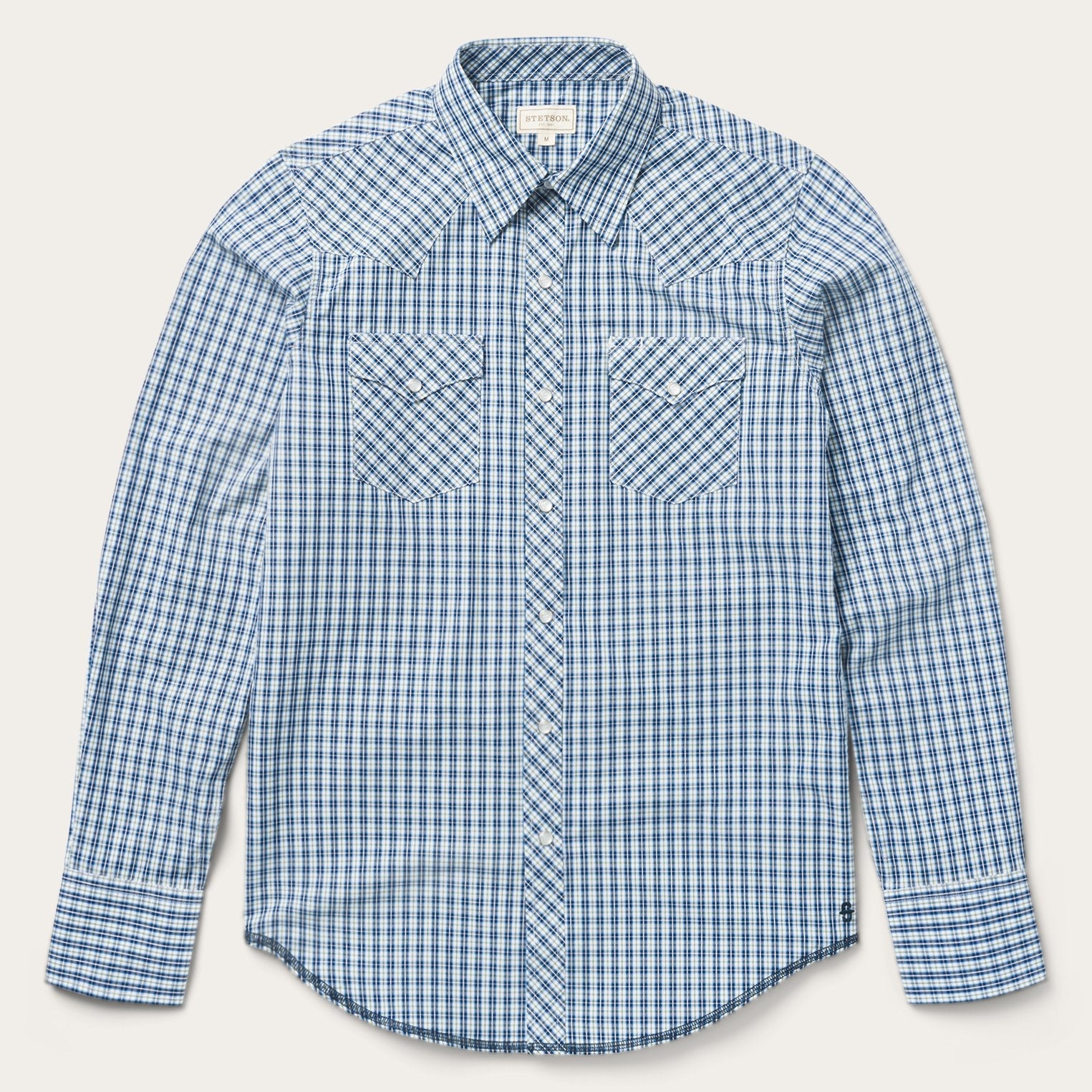 Modern Snap Front Shirt in Mini Check | Stetson Blue