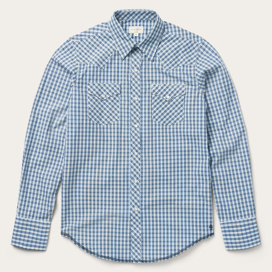 Modern Snap Front Shirt in Mini Check | Stetson Blue