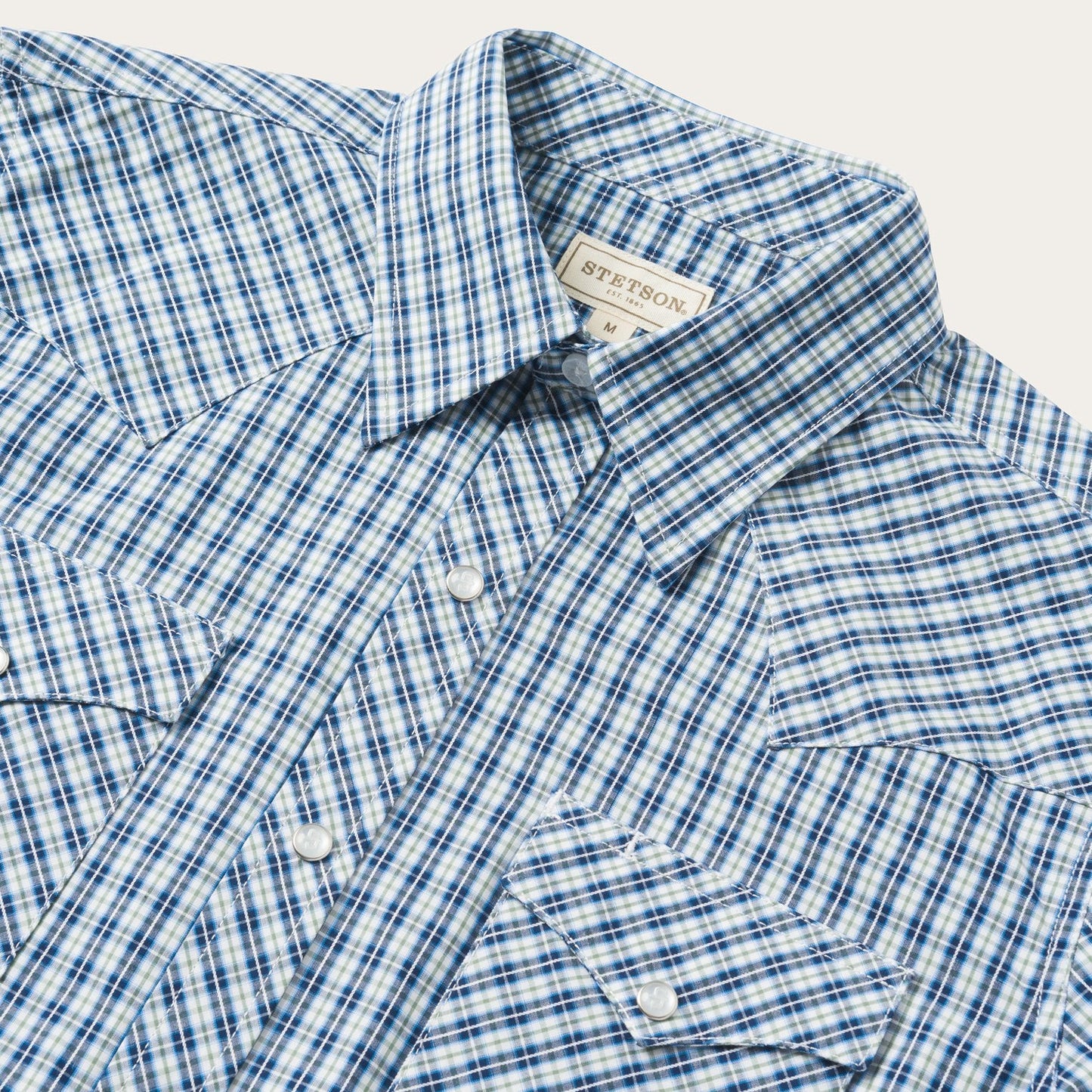 Modern Snap Front Shirt in Mini Check | Stetson Blue