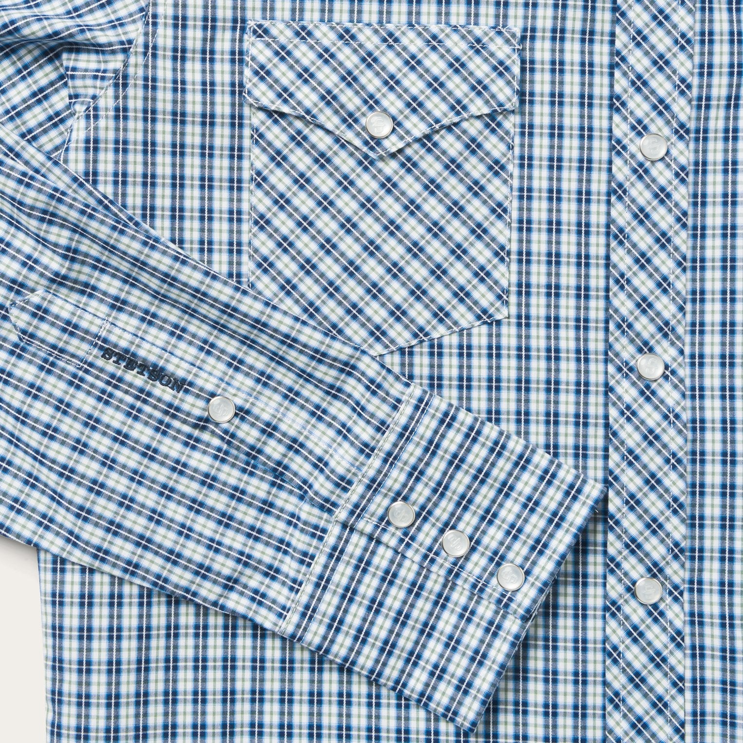 Modern Snap Front Shirt in Mini Check | Stetson Blue