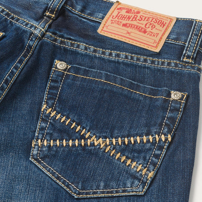 1014 Fit Semi-Destructed Wash Jeans | Stetson Blue