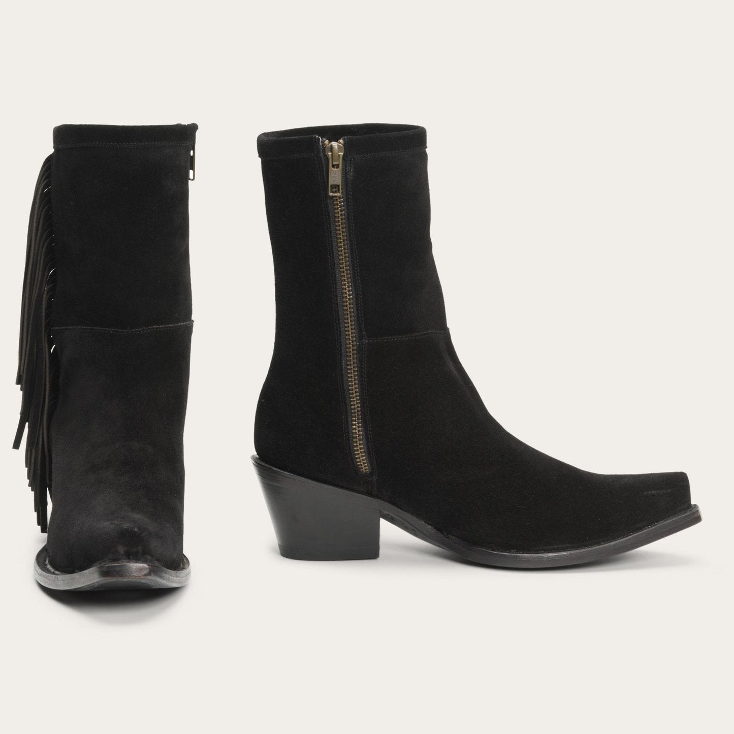 Halle Suede Fringe Side Zip Boot | Stetson Black
