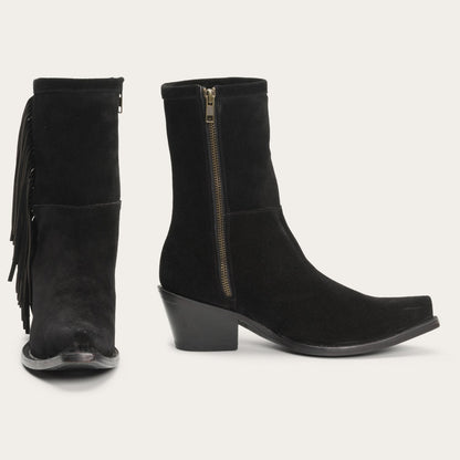 Halle Suede Fringe Side Zip Boot | Stetson Black