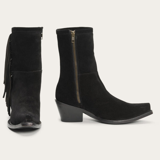 Halle Suede Fringe Side Zip Boot | Stetson Black