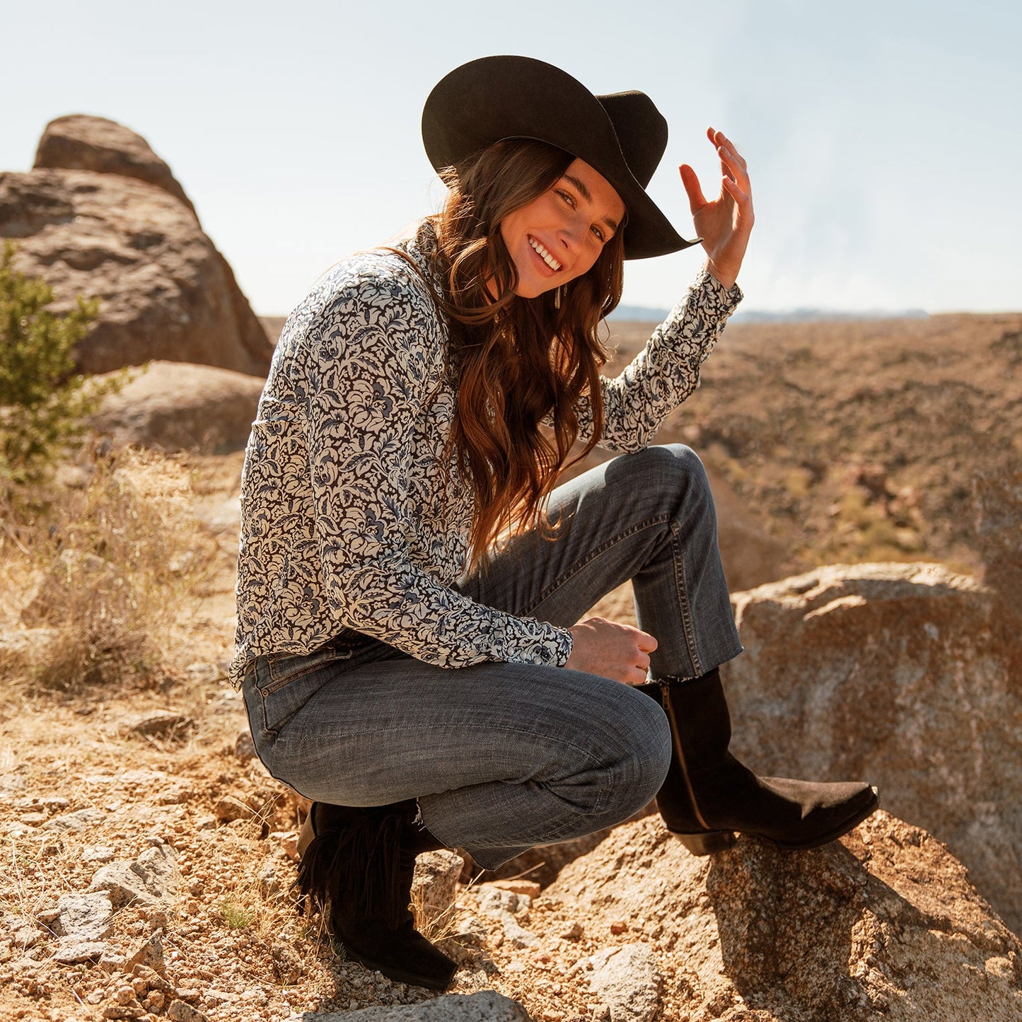 Halle Suede Fringe Side Zip Boot | Stetson Black