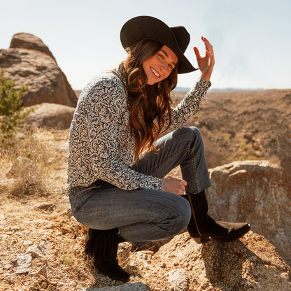 Halle Suede Fringe Side Zip Boot | Stetson Black