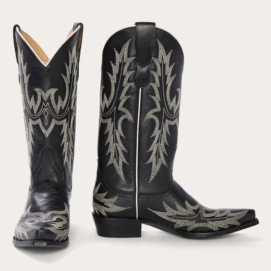 Tina Black & White Flame Embroidered Cowboy Boot | Stetson Black