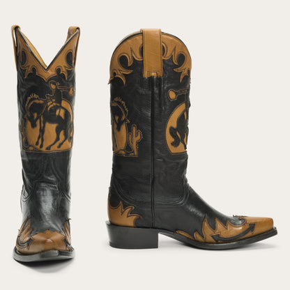 Faye Cowgirl & Horse Underlay Leather Boot | Stetson Black