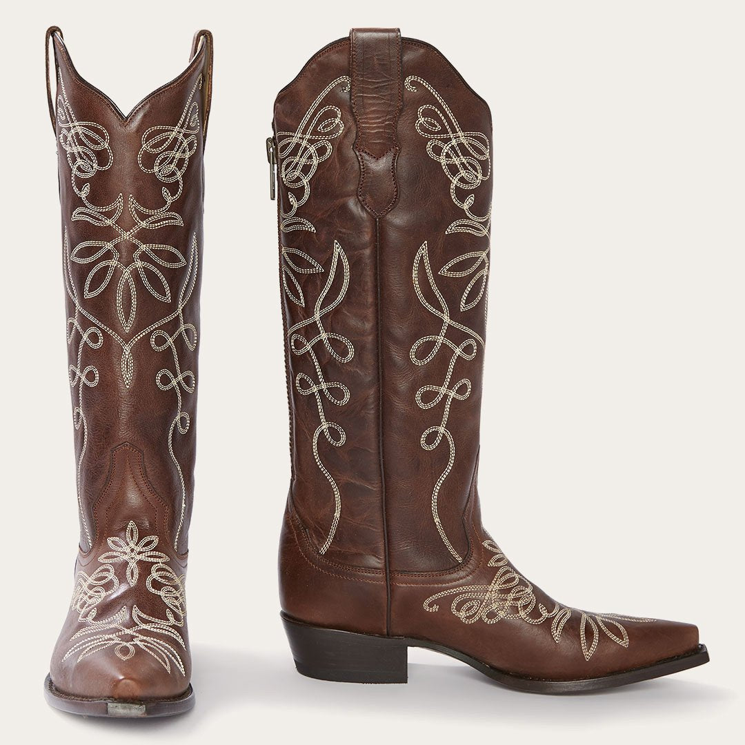 Adeline Burnished Brown Back Zip Cowboy Boot | Stetson Brown
