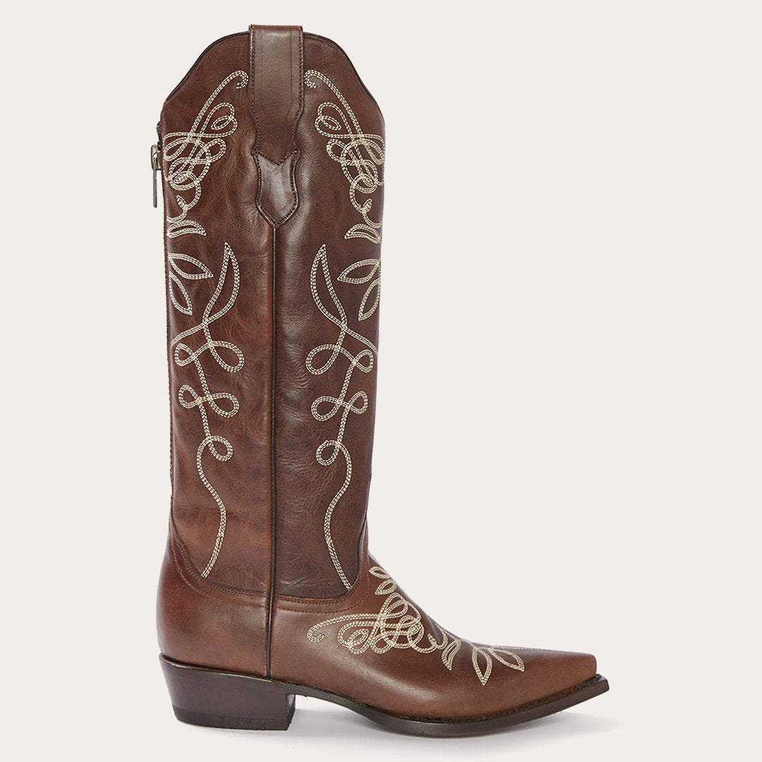 Adeline Burnished Brown Back Zip Cowboy Boot | Stetson Brown