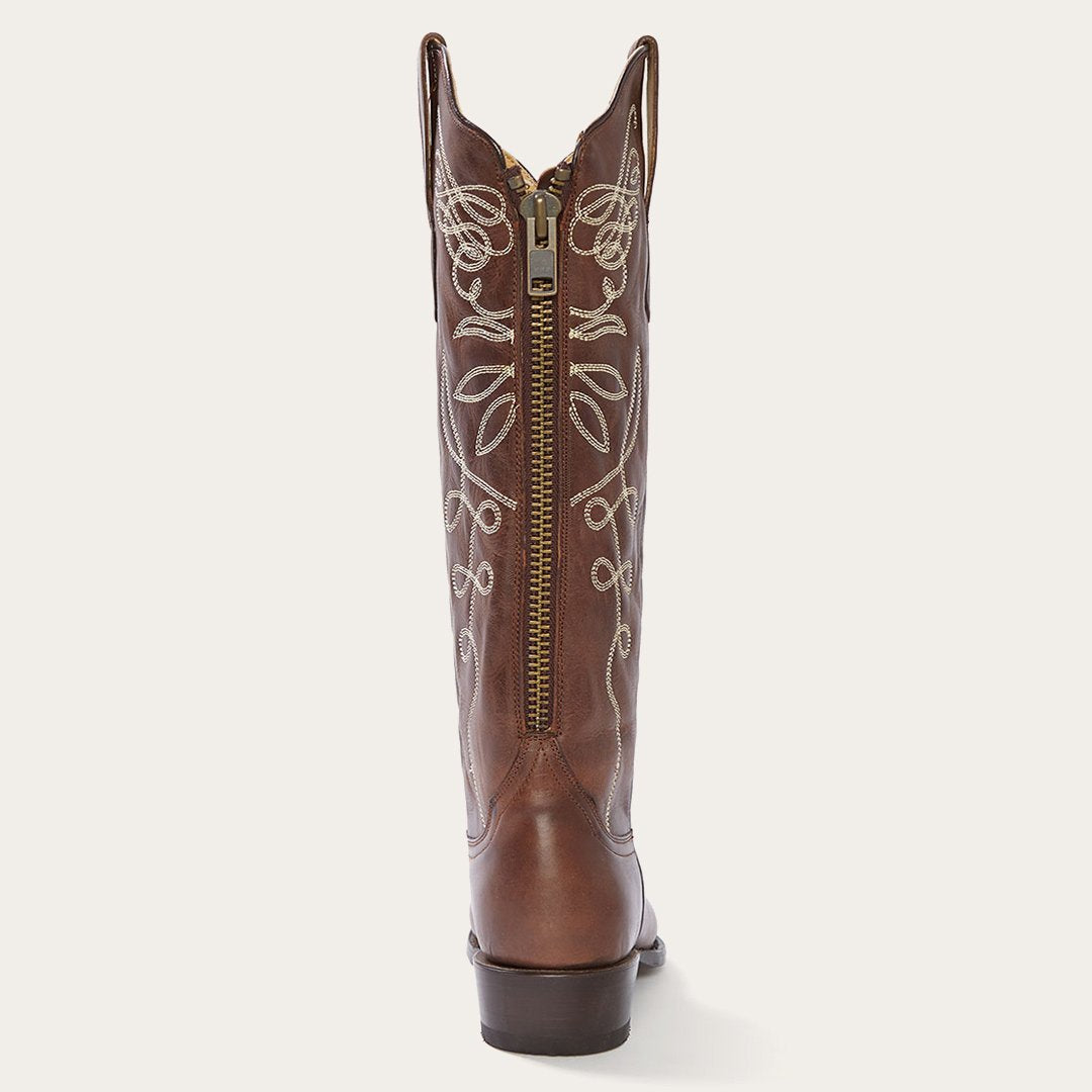Adeline Burnished Brown Back Zip Cowboy Boot | Stetson Brown