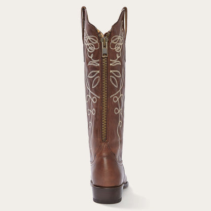 Adeline Burnished Brown Back Zip Cowboy Boot | Stetson Brown
