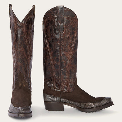 Dakota Brown Suede & Teju Cowboy Boot | Stetson Brown