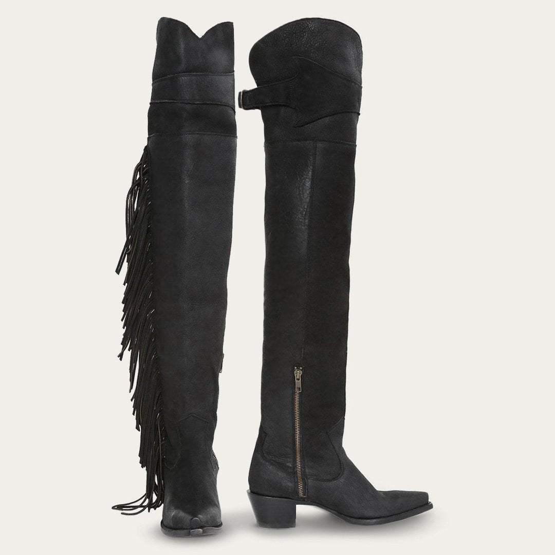 Glam Over-The-Knee Fringe Boot | Stetson Black Leather