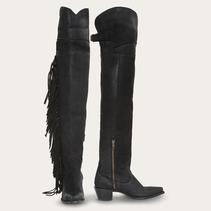 Glam Over-The-Knee Fringe Boot | Stetson Black Leather
