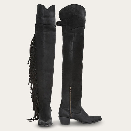 Glam Over-The-Knee Fringe Boot | Stetson Black Leather