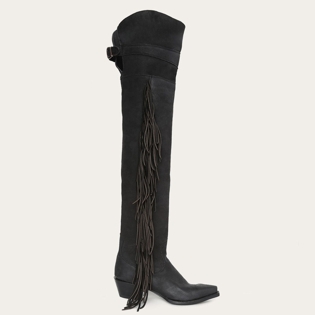 Glam Over-The-Knee Fringe Boot | Stetson Black Leather