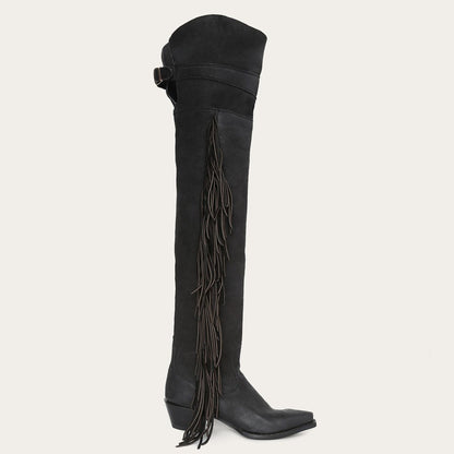 Glam Over-The-Knee Fringe Boot | Stetson Black Leather