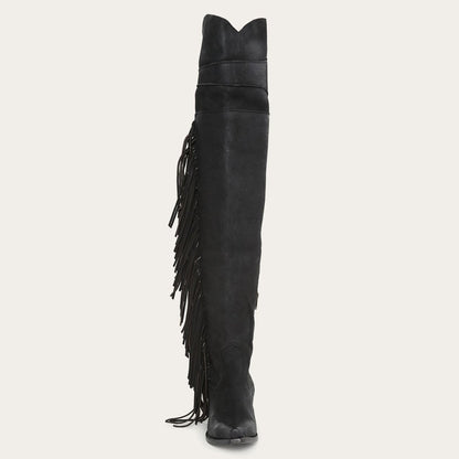 Glam Over-The-Knee Fringe Boot | Stetson Black Leather