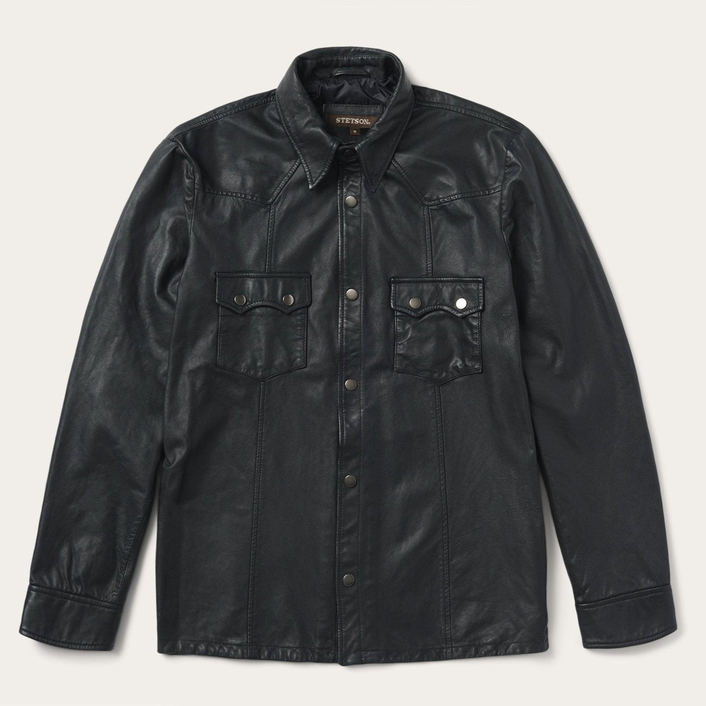 Leather Western Shirt Jacket | Stetson Black