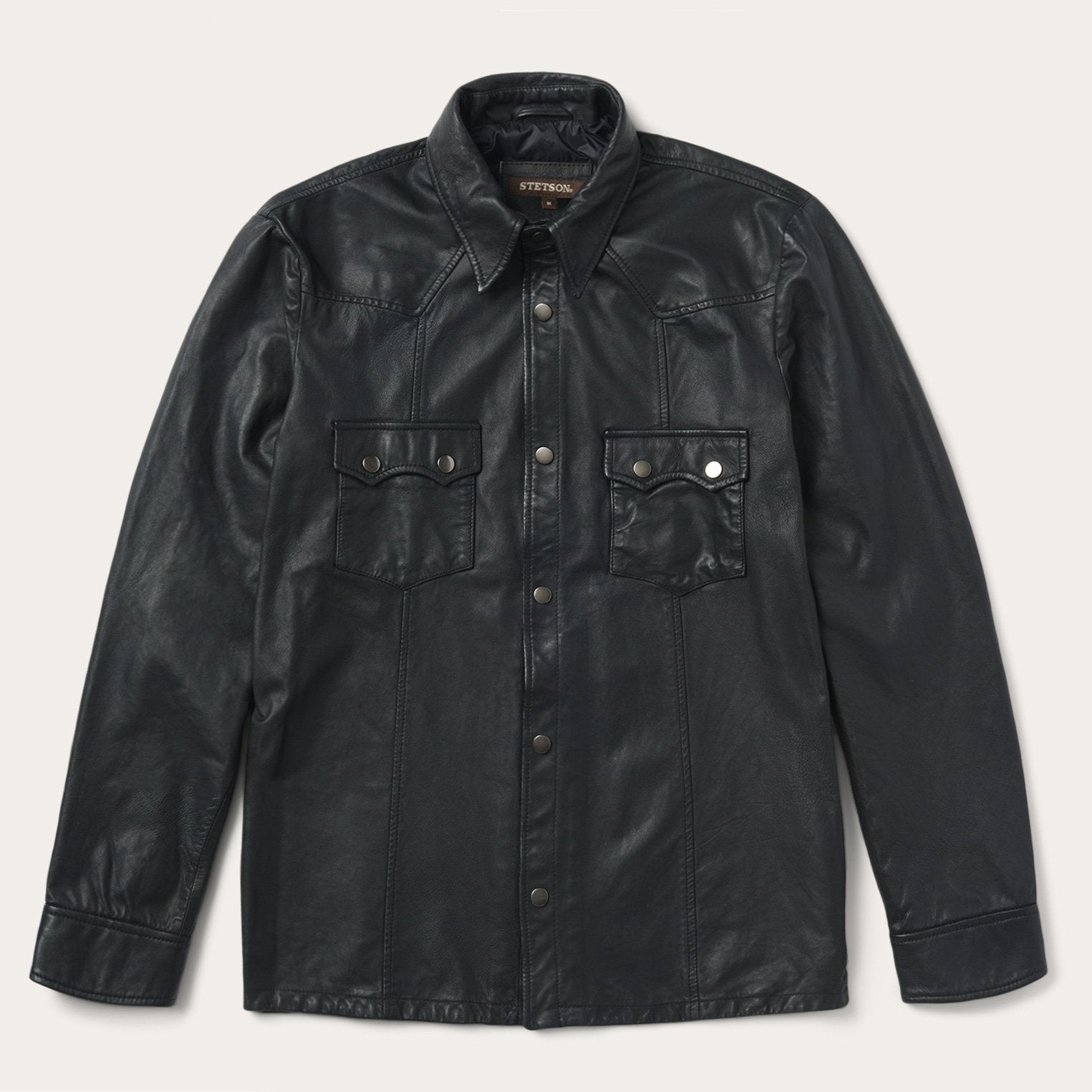 Leather Western Shirt Jacket | Stetson Black