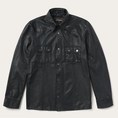 Leather Western Shirt Jacket | Stetson Black