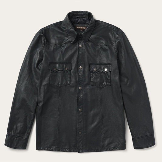Leather Western Shirt Jacket | Stetson Black