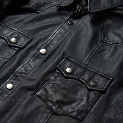 Leather Western Shirt Jacket | Stetson Black