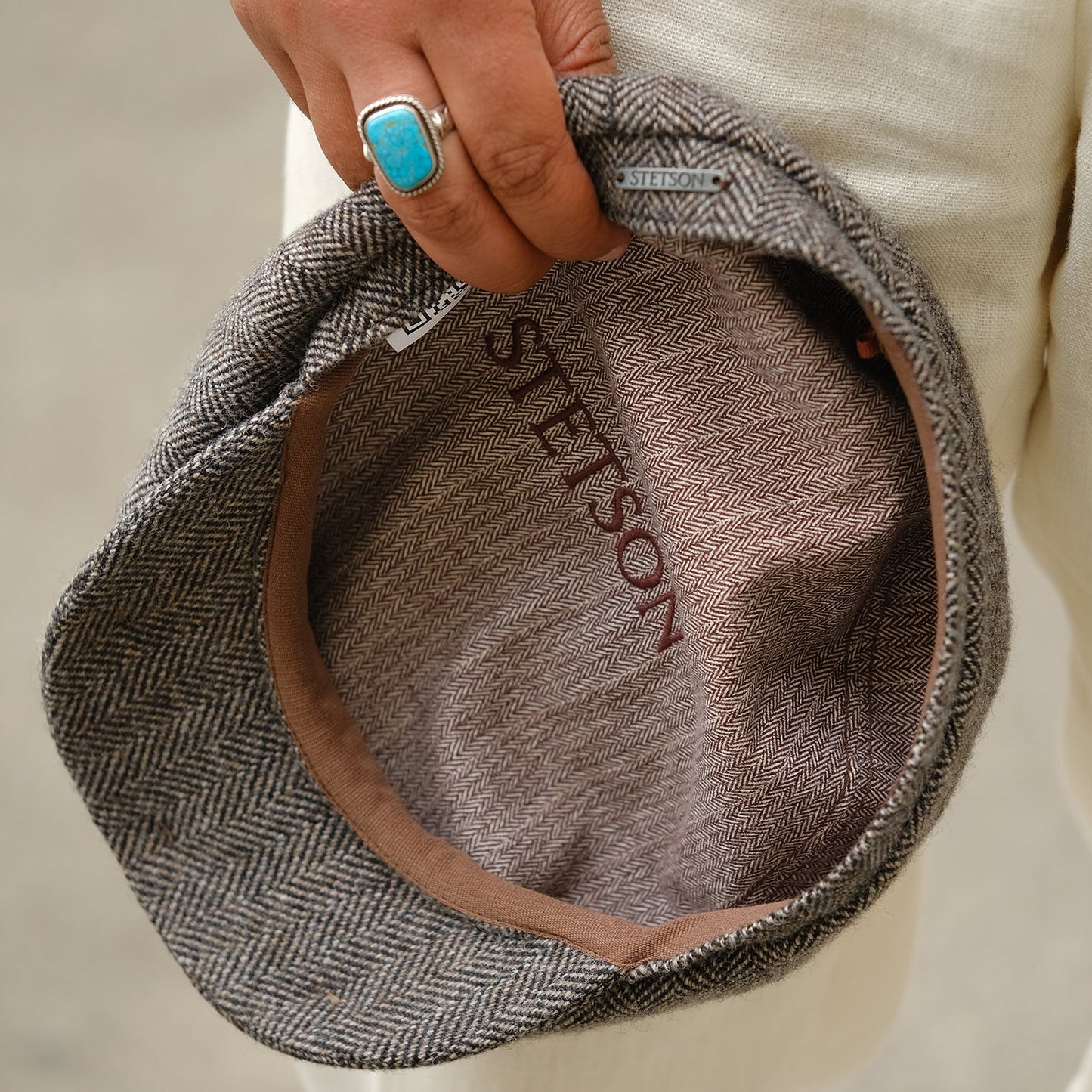 Wool Herringbone Hatteras | Stetson Grey Herringbone