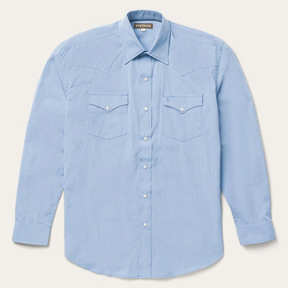 Blue End On End Solid Shirt | Stetson Blue