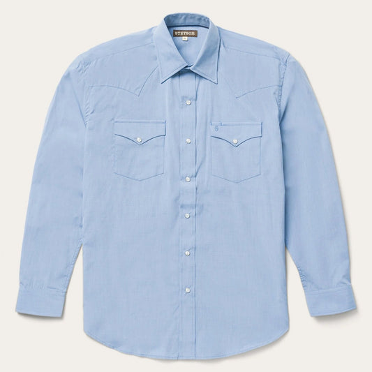 Blue End On End Solid Shirt | Stetson Blue