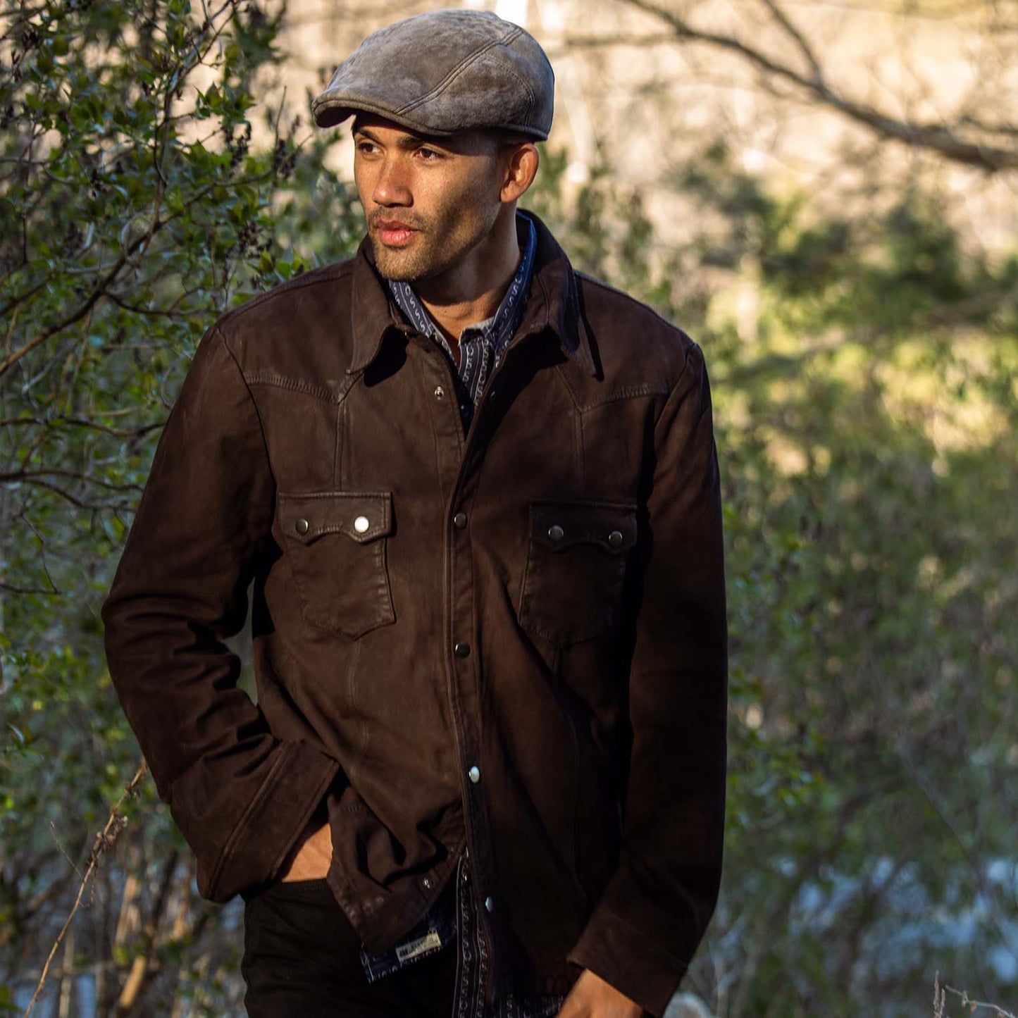 Leather Western Shirt Jacket | Stetson Brown