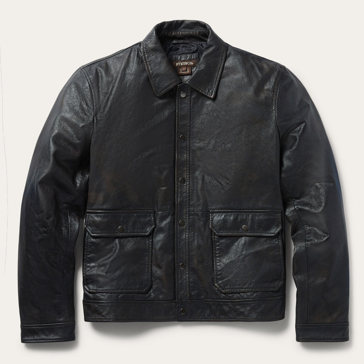 Snap Front Leather Jacket | Stetson Brown