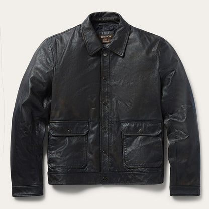 Snap Front Leather Jacket | Stetson Brown